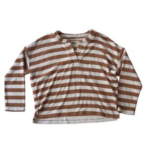 Madewell MWL Striped Terry Long Sleeve Top Women Medium Brown Cozy Pullover